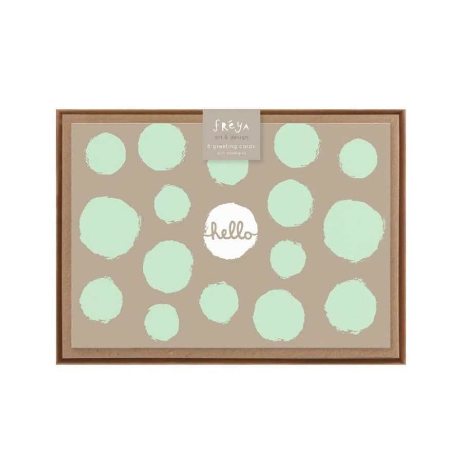 Cards Freya Art & Design | Hello Taupe And Mint Spot Boxed Card Set