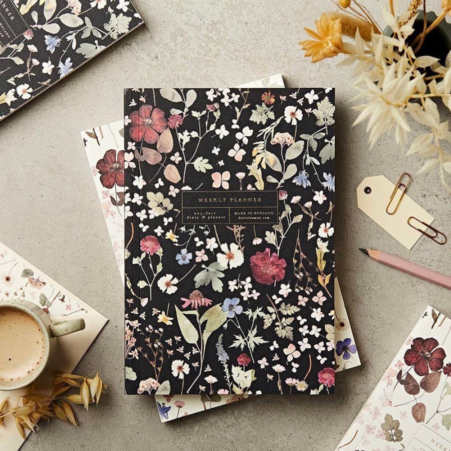 Notebooks & Planners Katie Leamon | Black Floral Lay Flat Any Date Weekly Planner