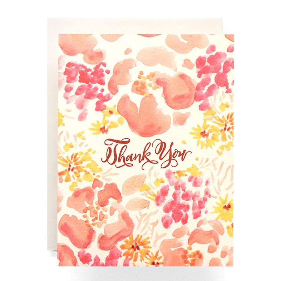 Cards Antiquaria | Coral Watercolor Poppies Thank You Card