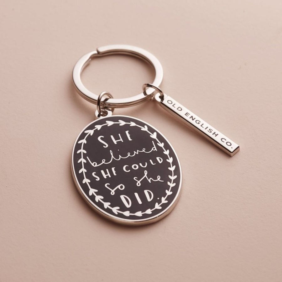 Lifestyle Old English Company | She Believed She Could Black And Silver Keyring