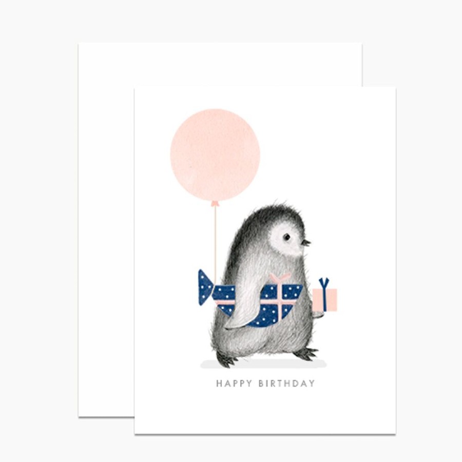 Cards Dear Hancock | Penguin With Wrapped Fish Present Birthday Card