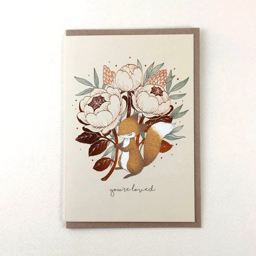 Cards Whimsy Whimsical | You'Re Loved, Fox & David Austin Rose Card