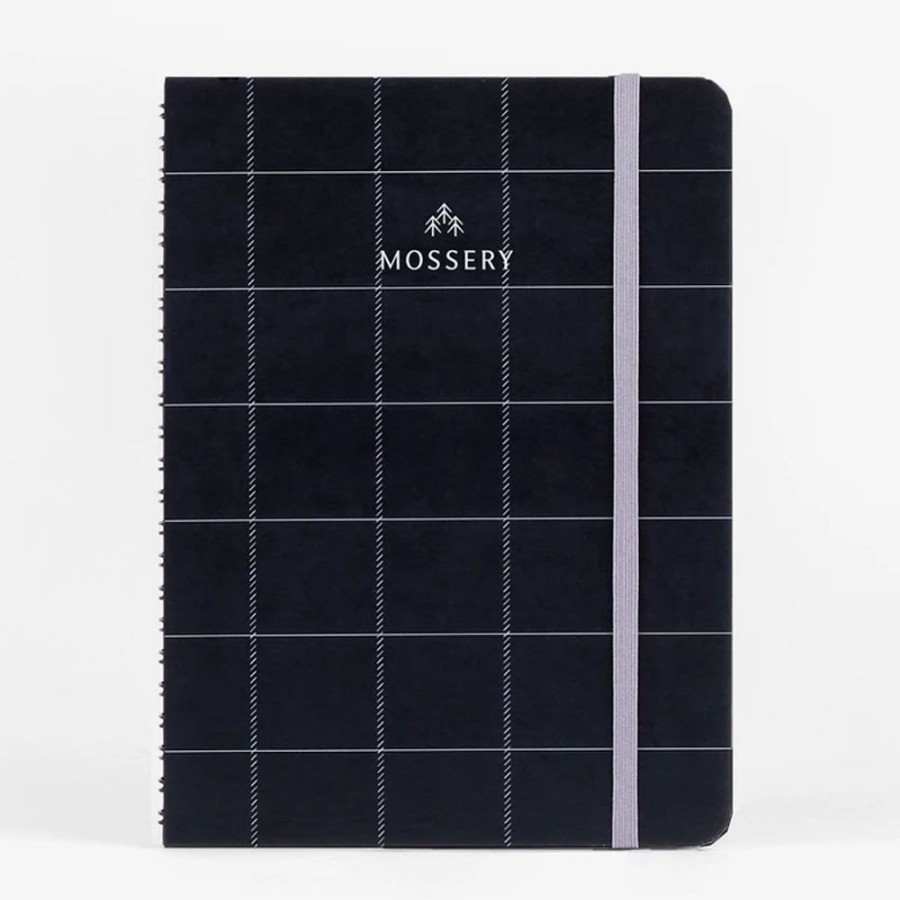 Notebooks & Planners Mossery | Black Plaid Wirebound Notebook With Dotted Pages