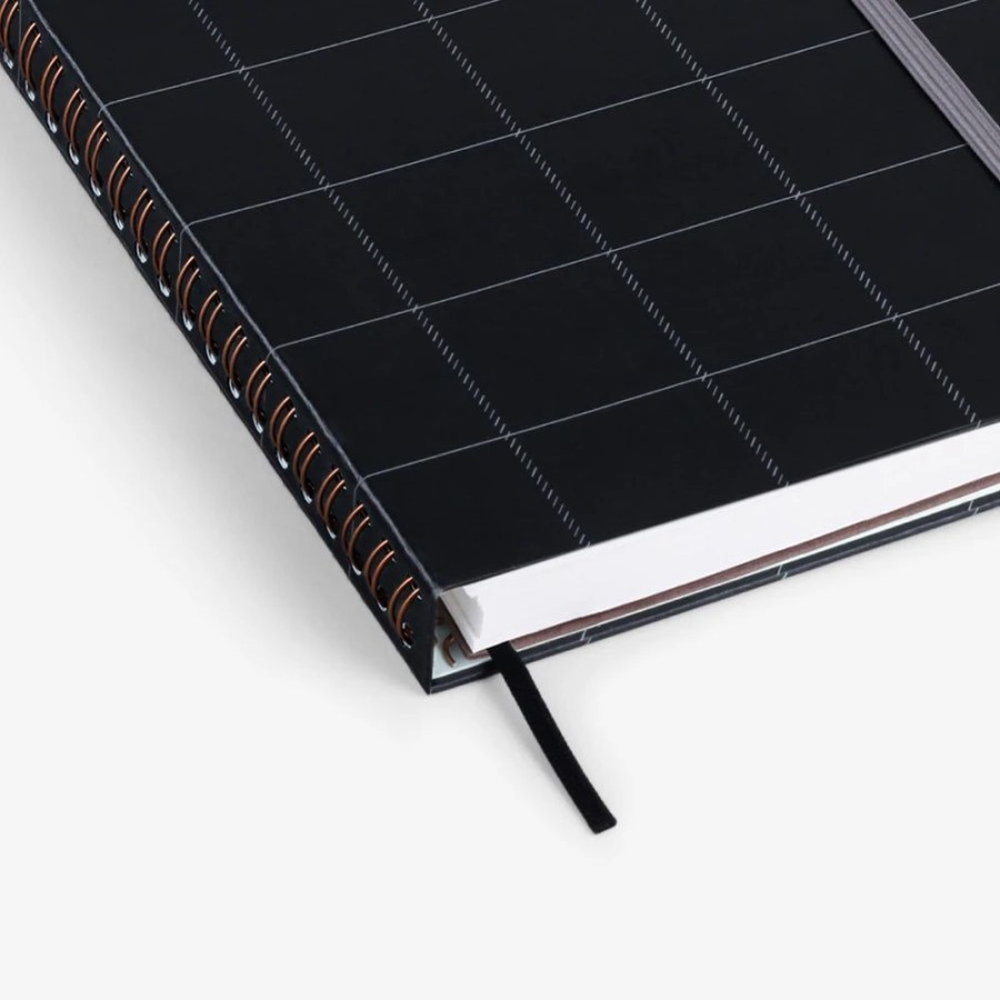 Notebooks & Planners Mossery | Black Plaid Wirebound Notebook With Dotted Pages