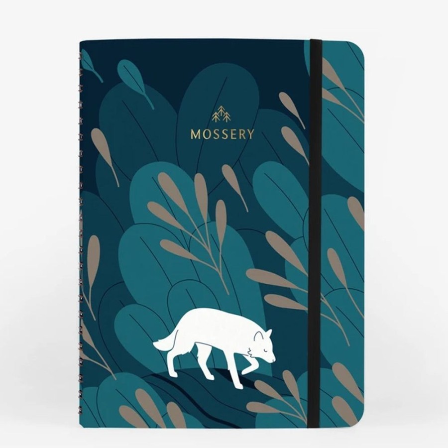 Notebooks & Planners Mossery | Night Wolf Wirebound Notebook With Lined Pages